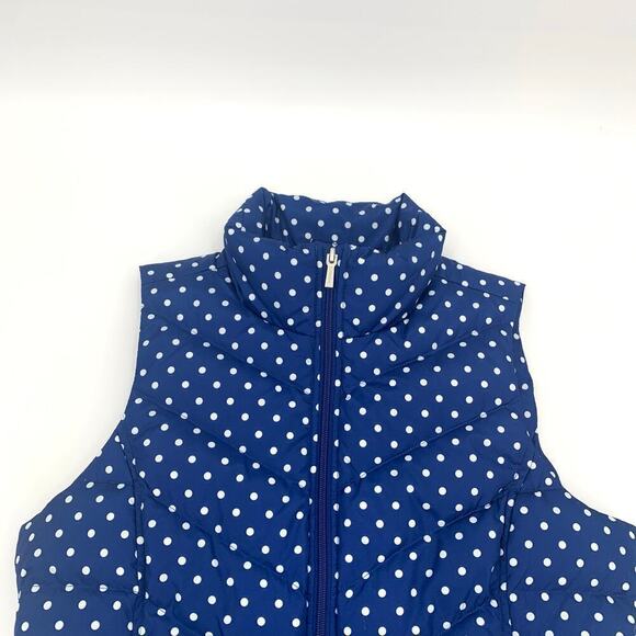 Lands' End Women's Size Small Down Puffer Vest Blue Full Zip White Polka Dots - Picture 5 of 8